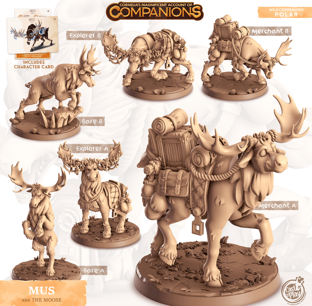 3D Printed Cast n Play Mus - The Moose Companions 28mm 32mm D&D - Charming Terrain