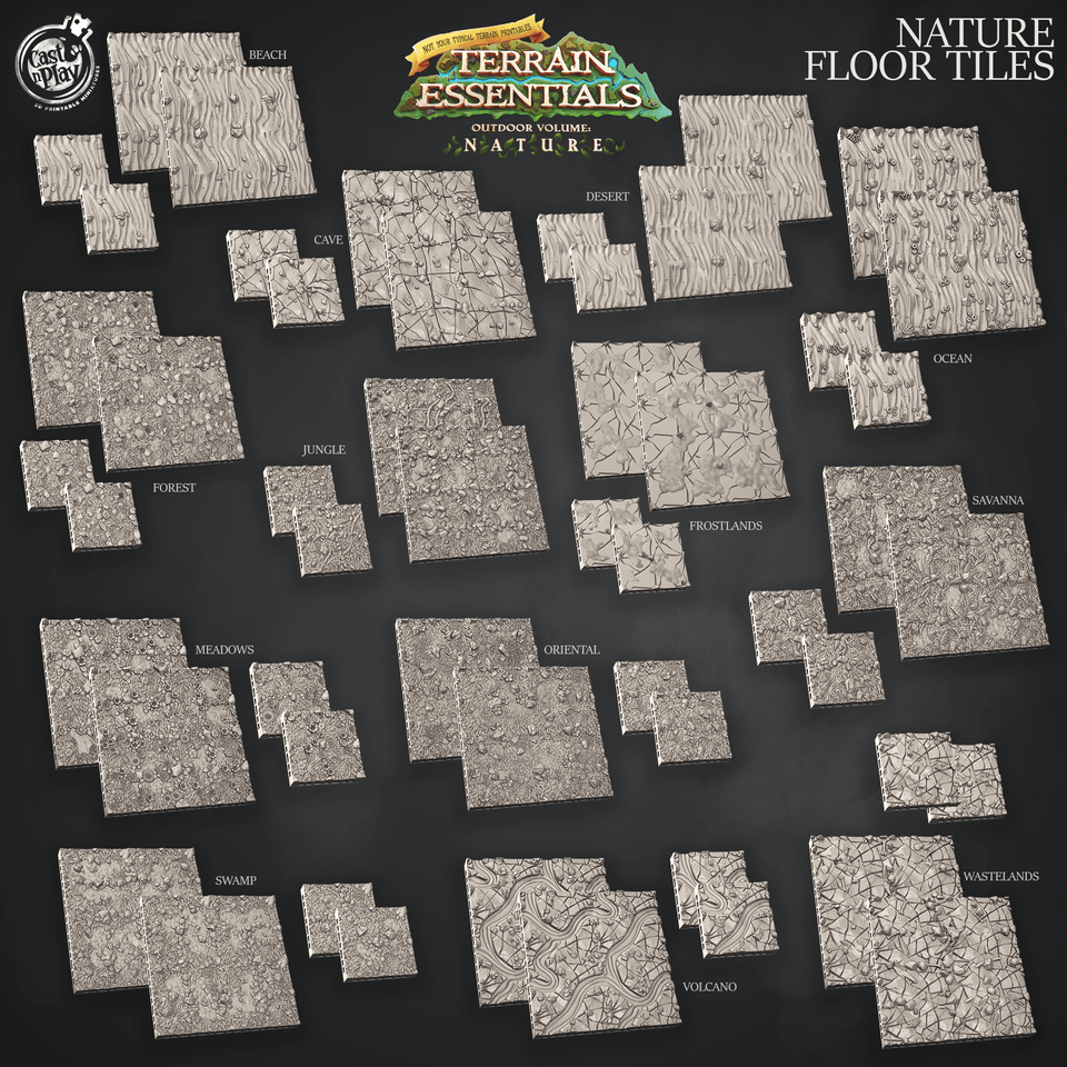3D Printed Cast n Play Nature Floor Tiles Set Terrain Essentials Nature 28mm 32mm D&D - Charming Terrain