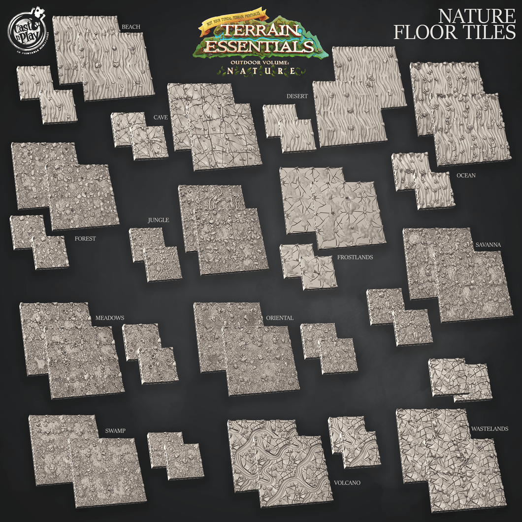 3D Printed Cast n Play Nature Floor Tiles Set Terrain Essentials Nature 28mm 32mm D&D - Charming Terrain