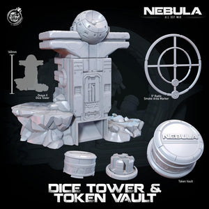 3D Printed Cast n Play Nebula Dice Tower and Token Vault Nebula All Out War 28mm 32mm D&D - Charming Terrain