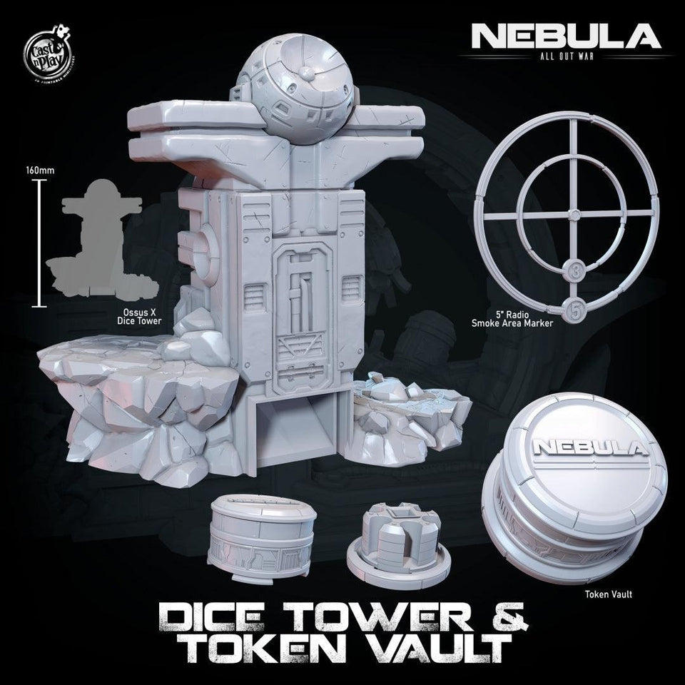 3D Printed Cast n Play Nebula Dice Tower and Token Vault Nebula All Out War 28mm 32mm D&D - Charming Terrain