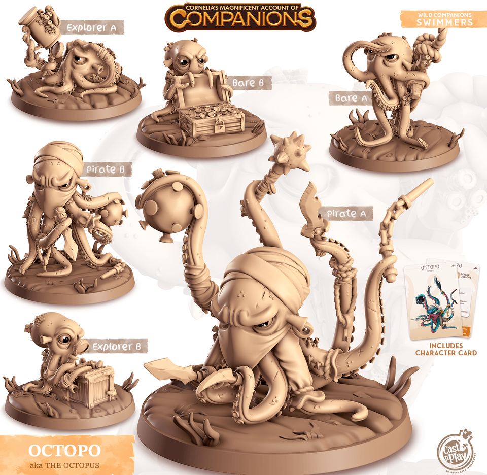 3D Printed Cast n Play Oktopo - Octopus Companions 28mm 32mm D&D - Charming Terrain
