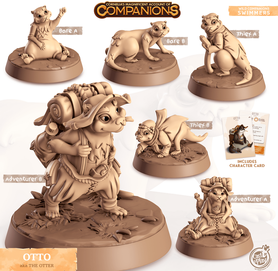 3D Printed Cast n Play Otto - Otter Companions 28mm 32mm D&D - Charming Terrain
