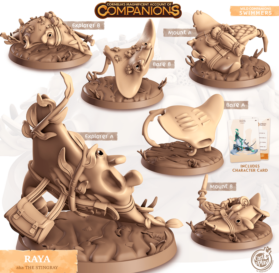 3D Printed Cast n Play Raya - Stingray Companions 28mm 32mm D&D - Charming Terrain