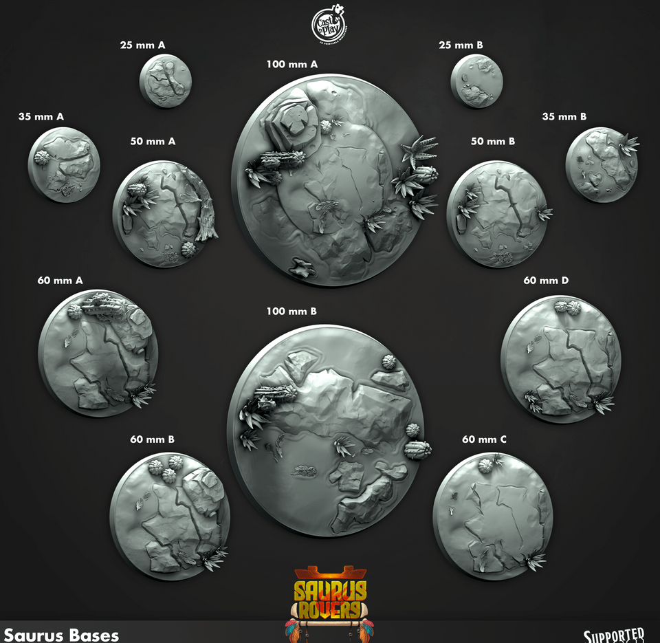 3D Printed Cast n Play Saurus Bases Saurus Rovers Set 28mm 32mm D&D - Charming Terrain