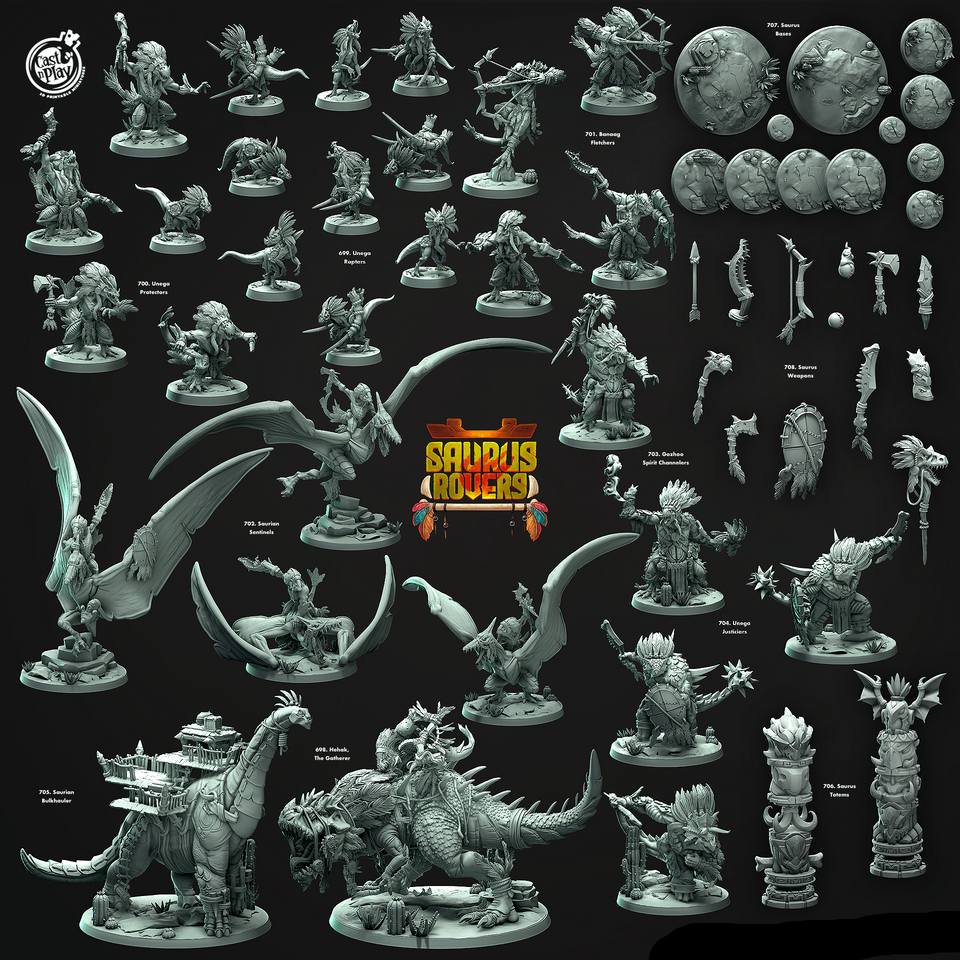 3D Printed Cast n Play Saurus Bases Saurus Rovers Set 28mm 32mm D&D - Charming Terrain