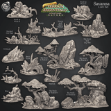 3D Printed Cast n Play Savanna Core Set Savanna Terrain Set Terrain Essentials Nature 28mm 32mm D&D - Charming Terrain