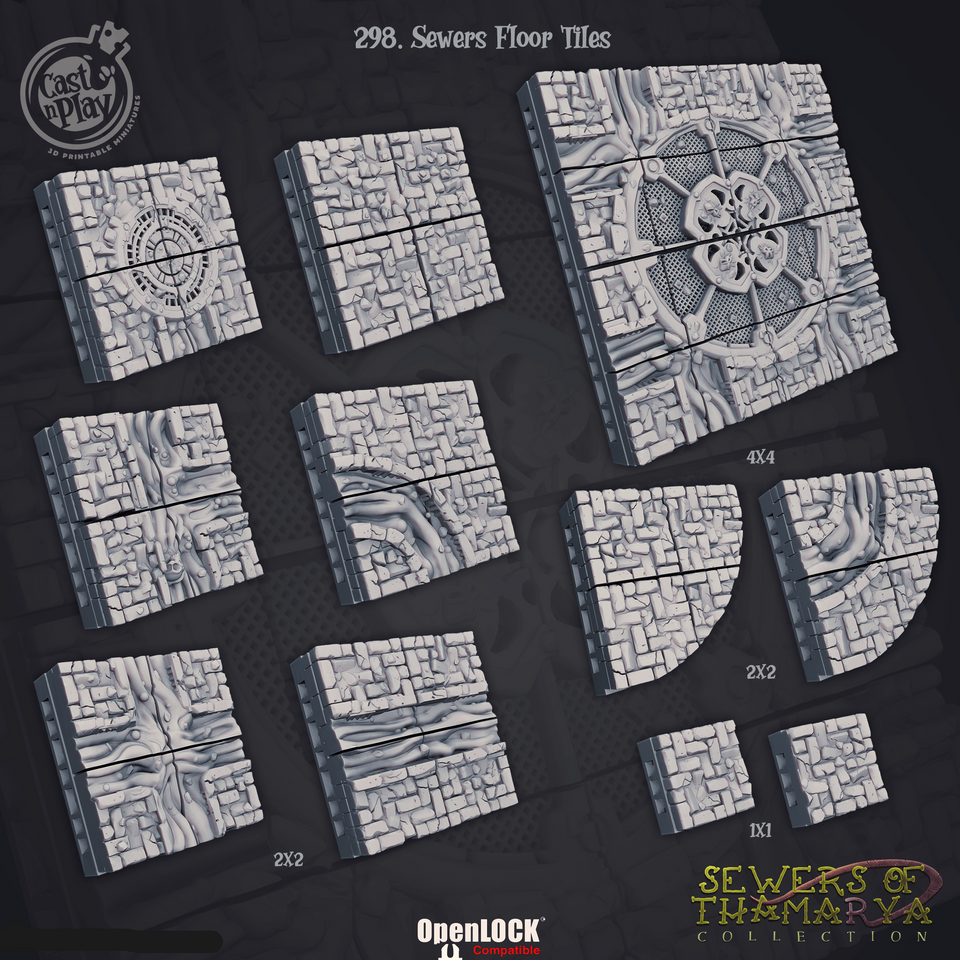 3D Printed Cast n Play Sewers of Thamarya - Sewer Floor Tiles 28mm 32mm D&D - Charming Terrain
