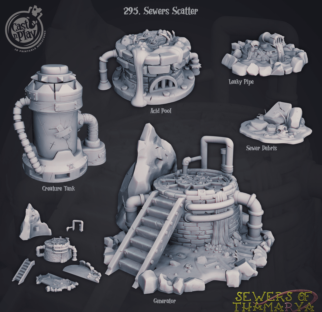 3D Printed Cast n Play Sewers of Thamarya - Sewer Scatter 28mm 32mm D&D - Charming Terrain