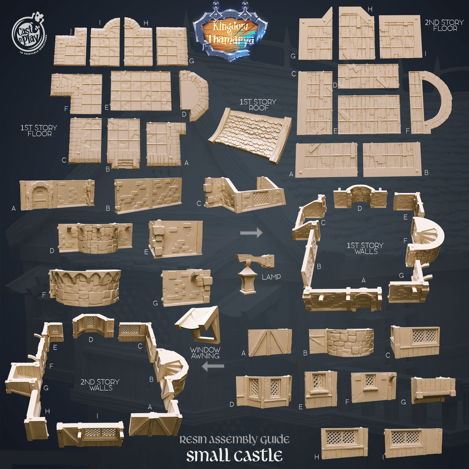 3D Printed Cast n Play Small Castle Kingdom Of Thamarya 28mm 32mm D&D - Charming Terrain