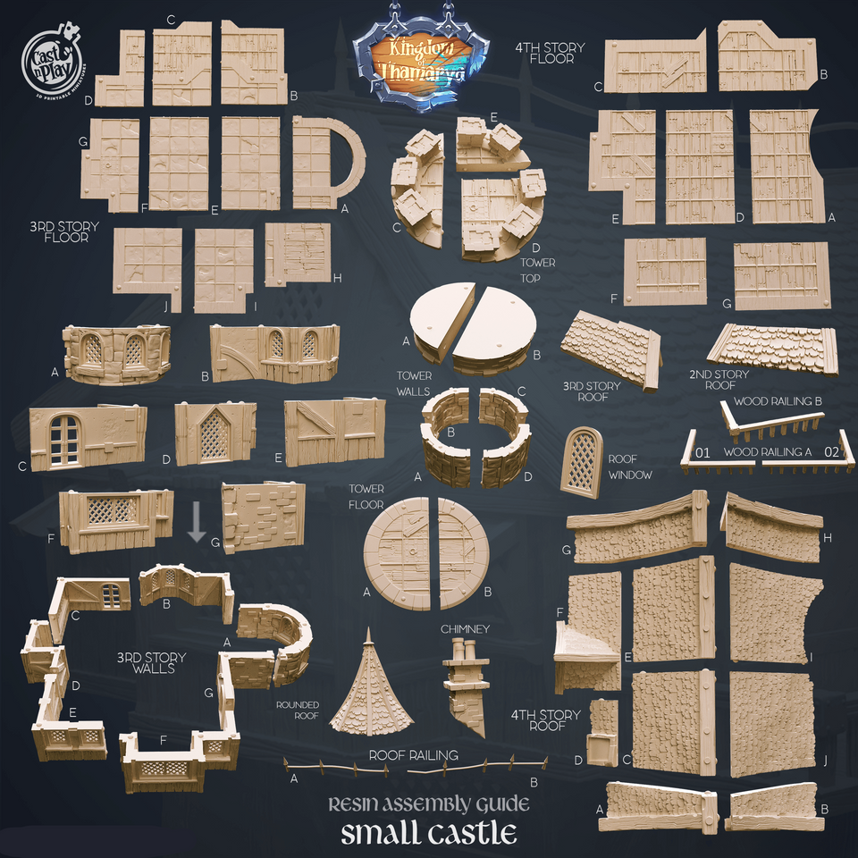 3D Printed Cast n Play Small Castle Kingdom Of Thamarya 28mm 32mm D&D - Charming Terrain
