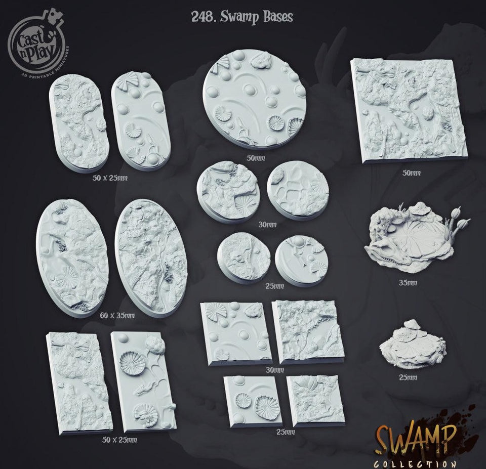 3D Printed Cast n Play Swamp Bases Set 28mm 32mm D&D - Charming Terrain