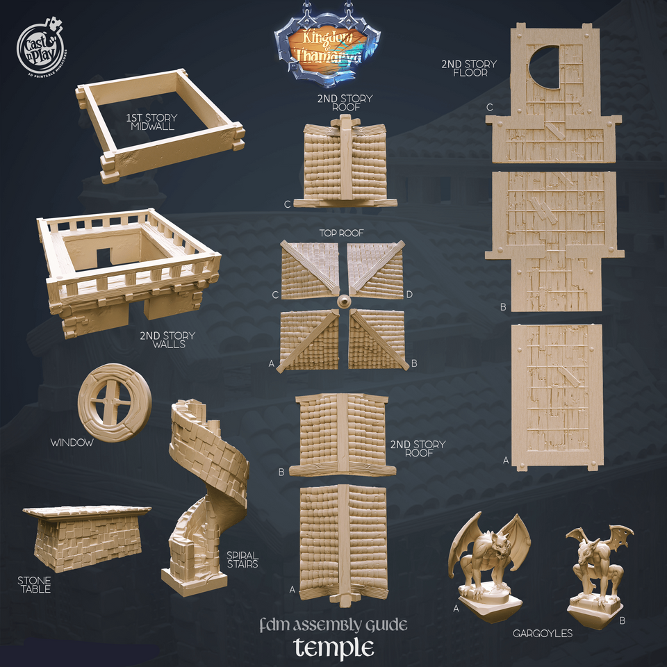 3D Printed Cast n Play Temple Kingdom Of Thamarya 28mm 32mm D&D - Charming Terrain