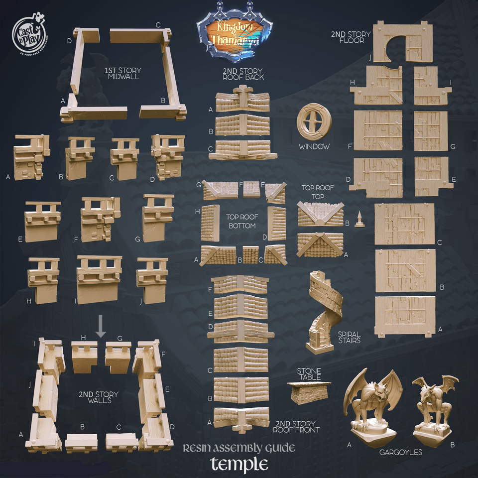 3D Printed Cast n Play Temple Kingdom Of Thamarya 28mm 32mm D&D - Charming Terrain