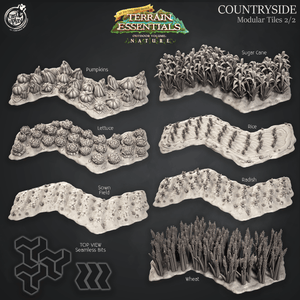 3D Printed Cast n Play Terrain Essentials Nature Meadows & Countryside Terrain - Countryside Modular Tiles Set 28mm 32mm D&D - Charming Terrain