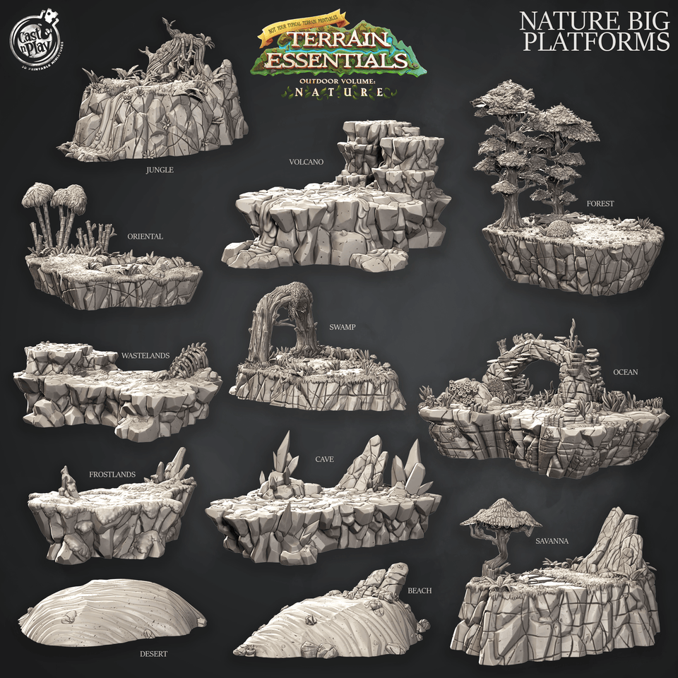 3D Printed Cast n Play Terrain Essentials Nature - Nature Big Platforms Set 28mm 32mm D&D - Charming Terrain