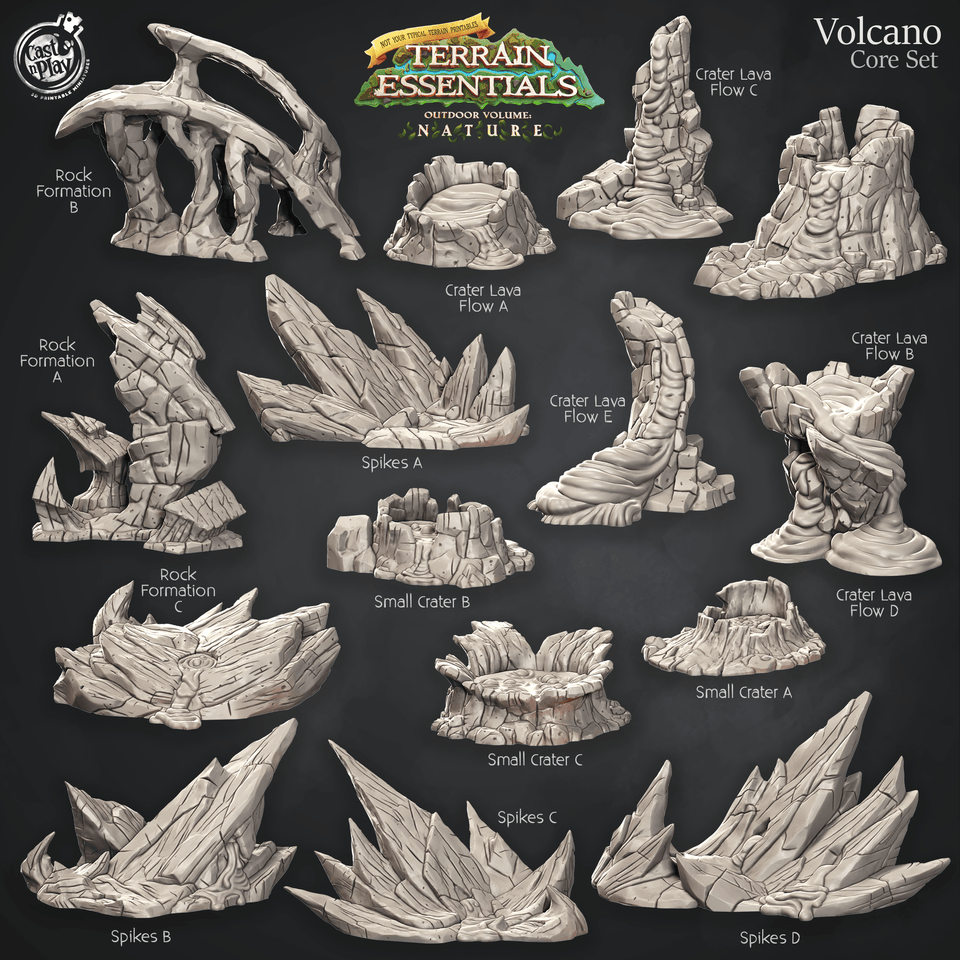 3D Printed Cast n Play Terrain Essentials Nature Volcano Terrain - Volcano Core Set 28mm 32mm D&D - Charming Terrain