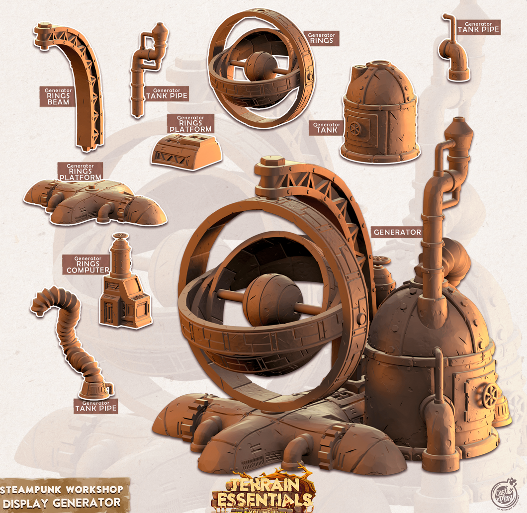 3D Printed Cast n Play Terrain Essentials - Steampunk Workshop Display Generator 28mm 32mm - Charming Terrain