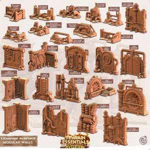 3D Printed Cast n Play Terrain Essentials - Steampunk Workshop Modular Walls 28mm 32mm - Charming Terrain