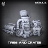 3D Printed Cast n Play Tires and Crates Nebula Origins 28mm 32mm D&D - Charming Terrain