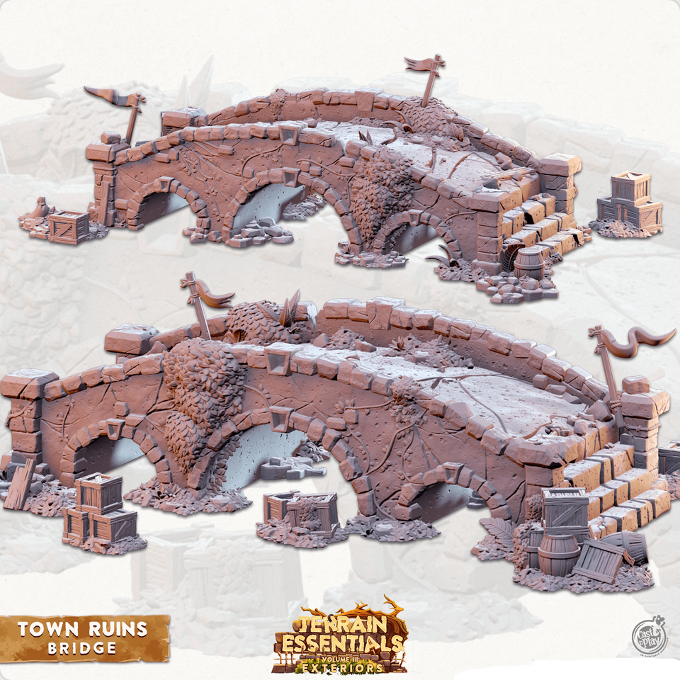 3D Printed Cast n Play Town - Bridge Town Ruins Set 28mm 32mm D&D - Charming Terrain