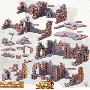 3D Printed Cast n Play Town - Town Ruins Modular Buildings Set 28mm 32mm D&D - Charming Terrain