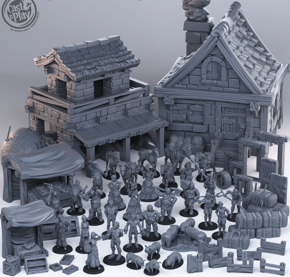 3D Printed Cast n Play Townsfolk Forth Release 28mm 32mm D&D - Charming Terrain
