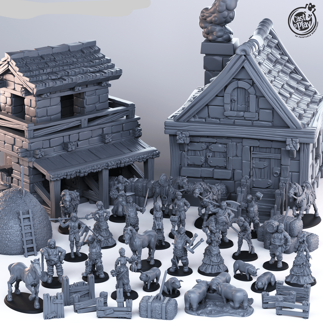 3D Printed Cast n Play Townsfolk Third Release 28mm 32mm D&D - Charming Terrain
