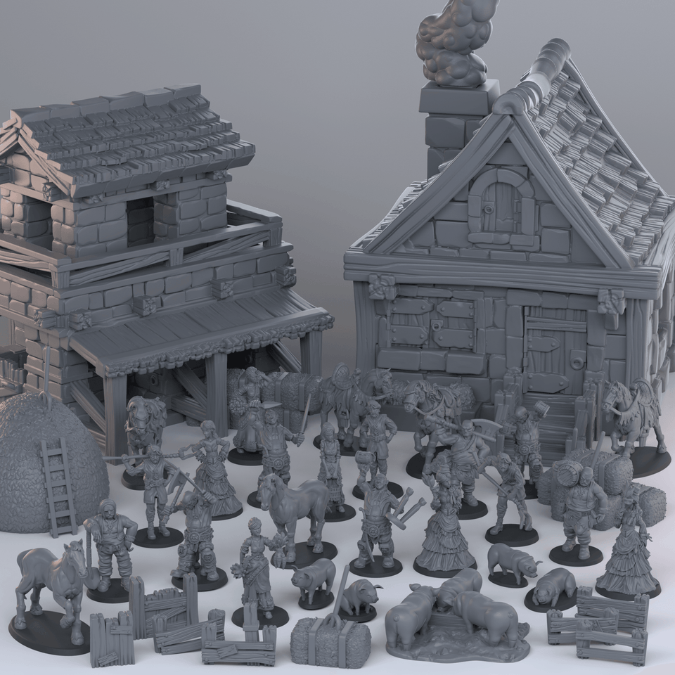 3D Printed Cast n Play Townsfolk Third Release 28mm 32mm D&D - Charming Terrain