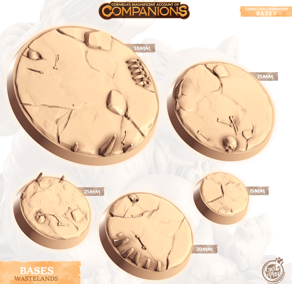 3D Printed Cast n Play Wastelands Bases Companion's Bases - Master Pack Companions 28mm 32mm D&D - Charming Terrain