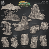 3D Printed Cast n Play Waterfalls and River Tiles Jungle Terrain Set Terrain Essentials Nature 28mm 32mm D&D - Charming Terrain