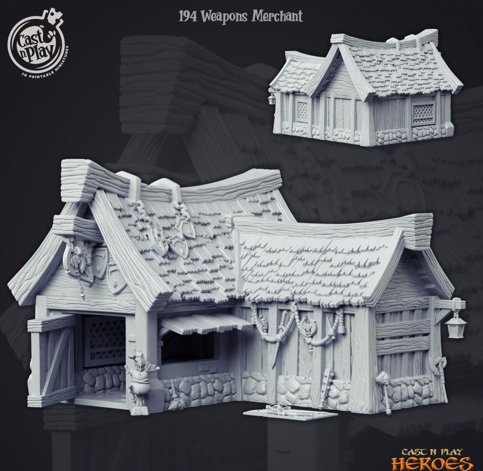 3D Printed Cast n Play Weapons Merchant Building Heroes Vol. 1 28mm 32mm D&D - Charming Terrain