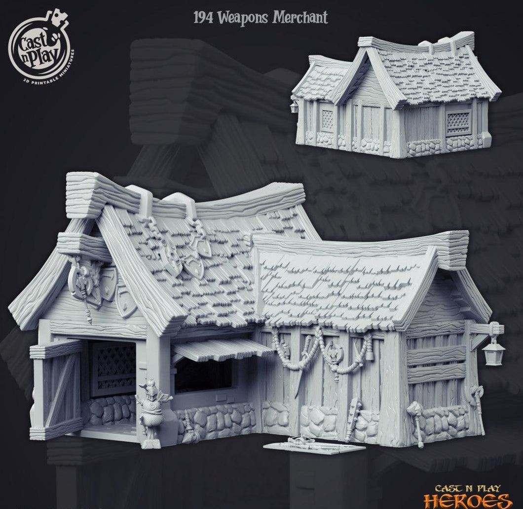 3D Printed Cast n Play Weapons Merchant Building Heroes Vol. 1 28mm 32mm D&D - Charming Terrain