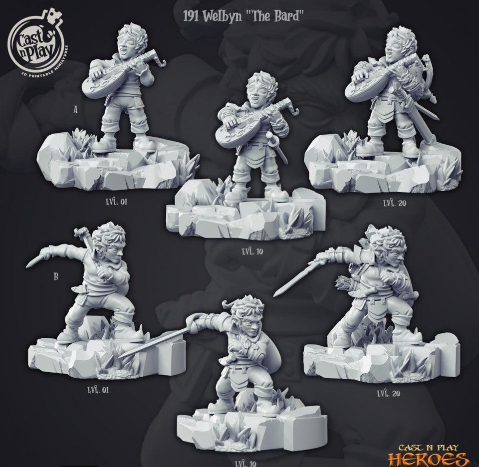 3D Printed Cast n Play Welbyn the Bard Heroes Vol. 1 28mm 32mm D&D - Charming Terrain