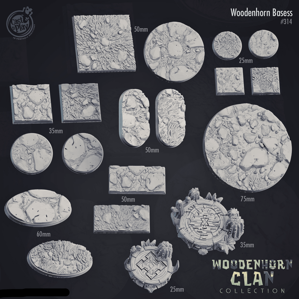 3D Printed Cast n Play Woodenhorn Bases Set 28mm 32mm D&D - Charming Terrain