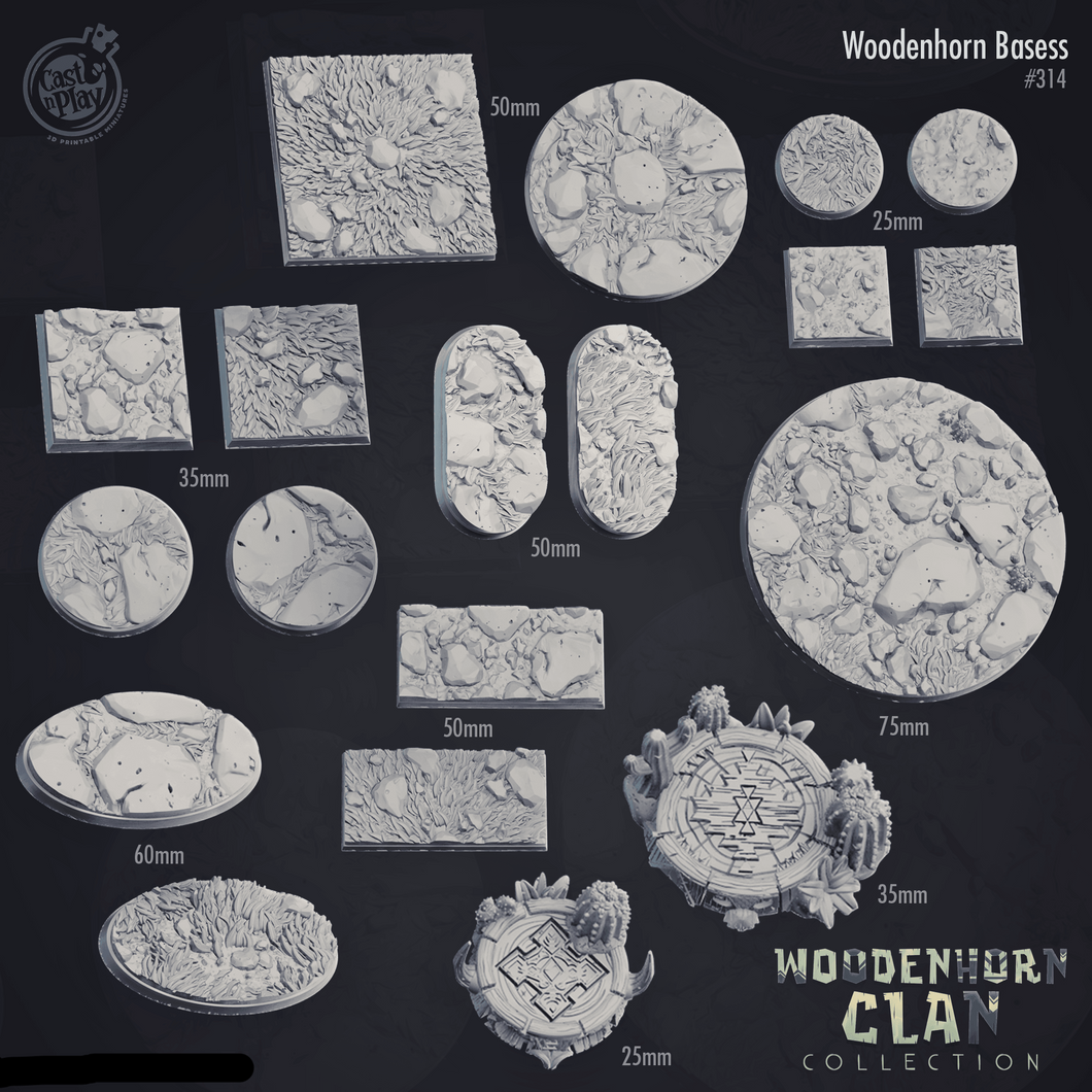 3D Printed Cast n Play Woodenhorn Bases Set 28mm 32mm D&D - Charming Terrain