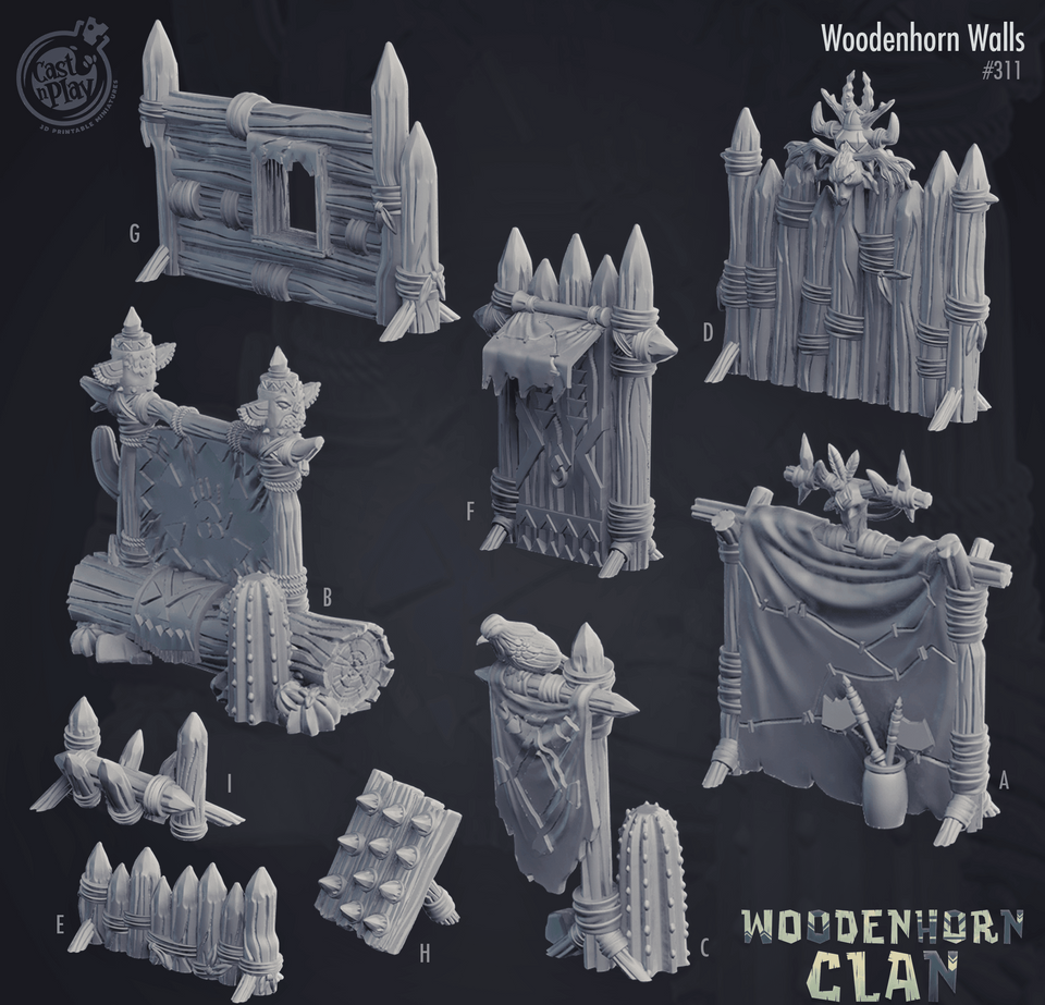 3D Printed Cast n Play Woodenhorn Clan - Woodenhorn Walls 28mm 32mm D&D - Charming Terrain