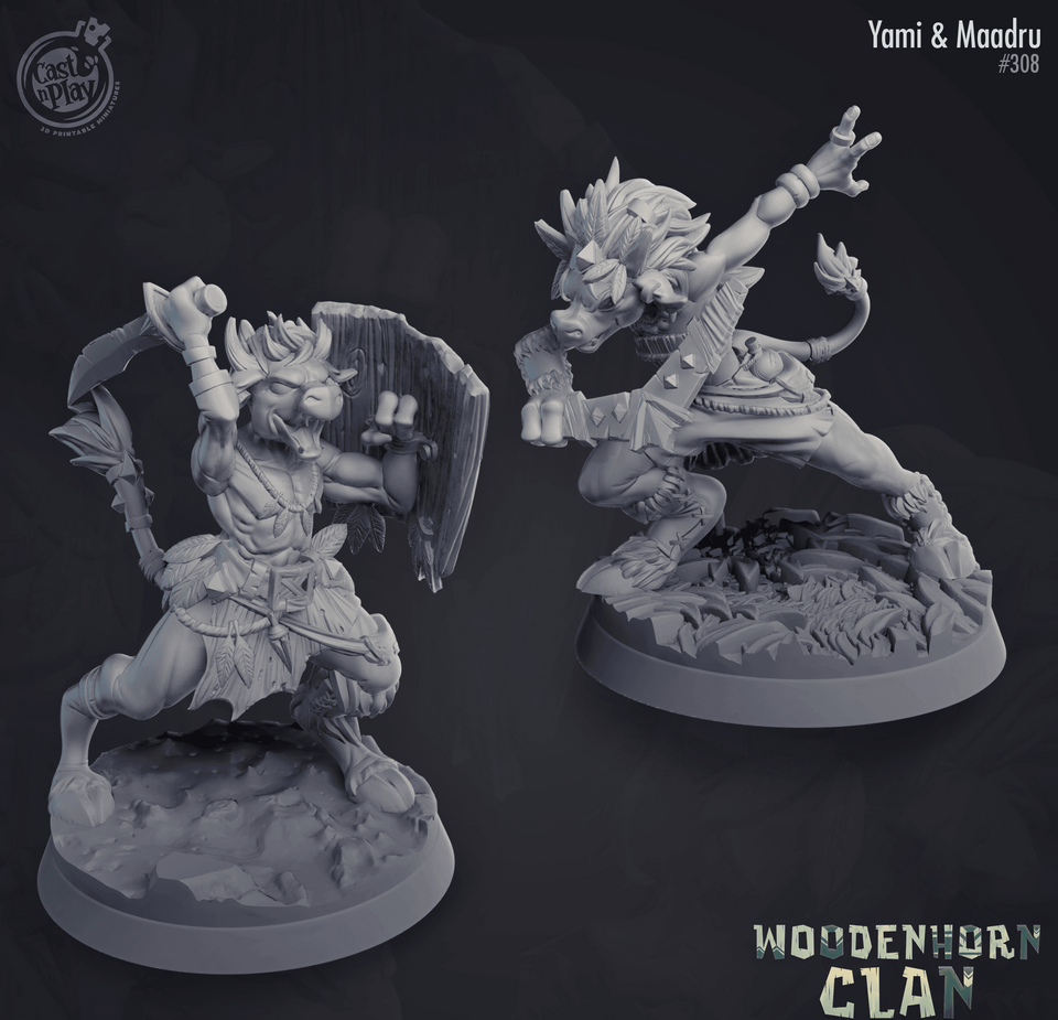 3D Printed Cast n Play Woodenhorn Clan - Yami and Maadru Minotaurs 28mm 32mm D&D - Charming Terrain