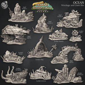 3D Printed Cast n Play Wreckage and Giant Bits Ocean Terrain Set Terrain Essentials Nature 28mm 32mm D&D - Charming Terrain