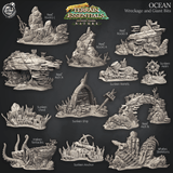 3D Printed Cast n Play Wreckage and Giant Bits Ocean Terrain Set Terrain Essentials Nature 28mm 32mm D&D - Charming Terrain