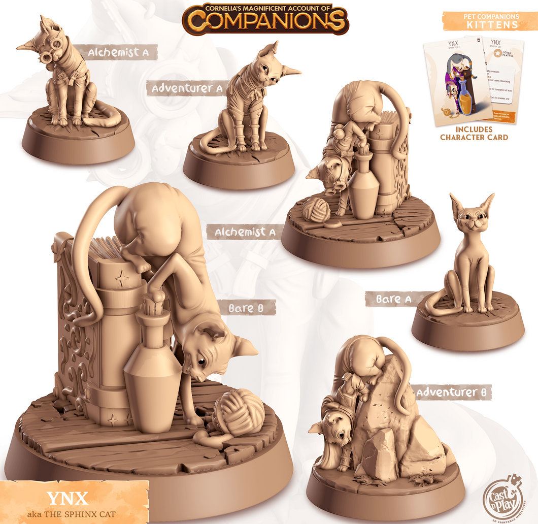3D Printed Cast n Play Ynx - Sphinx Cat Companions 28mm 32mm D&D - Charming Terrain