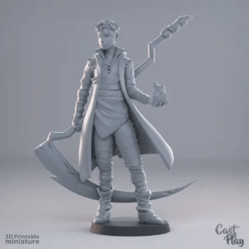 3D Printed Cast n Play Young Fire Wizard 28mm 32mm D&D - Charming Terrain