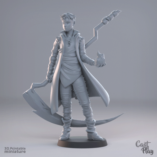 3D Printed Cast n Play Young Fire Wizard 28mm 32mm D&D - Charming Terrain