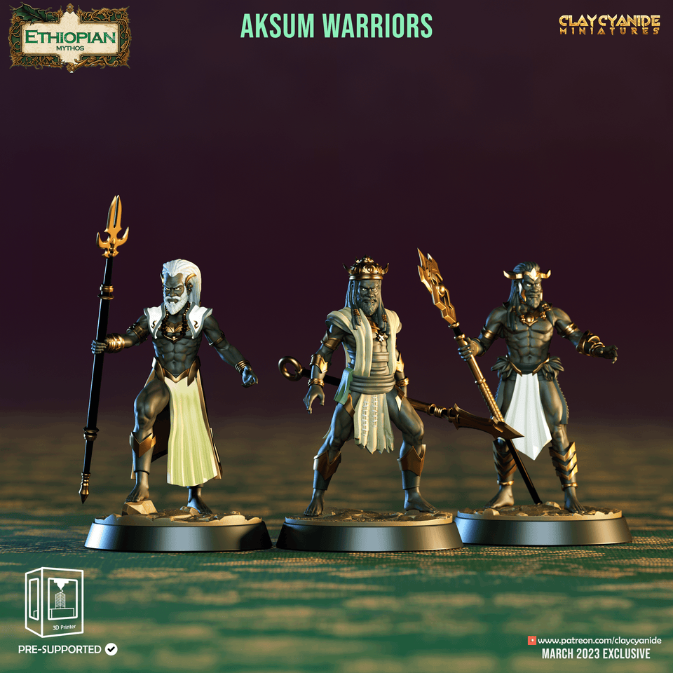 3D Printed Clay Cyanide Aksum Warriors Ethiopian Mythos 28 32 mm D&D - Charming Terrain
