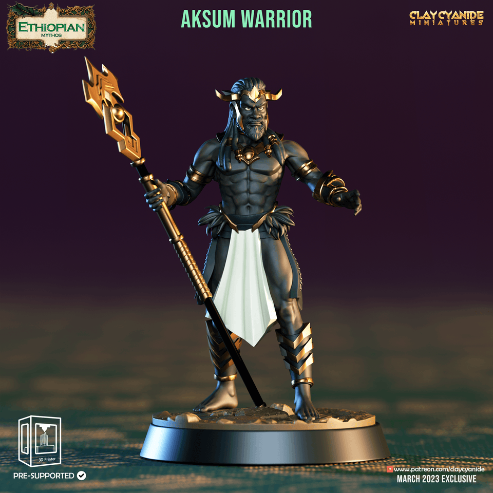 3D Printed Clay Cyanide Aksum Warriors Ethiopian Mythos 28 32 mm D&D - Charming Terrain