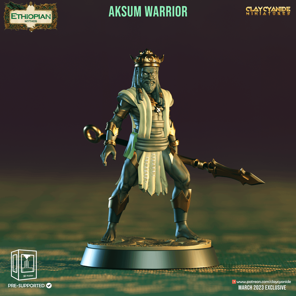 3D Printed Clay Cyanide Aksum Warriors Ethiopian Mythos 28 32 mm D&D - Charming Terrain