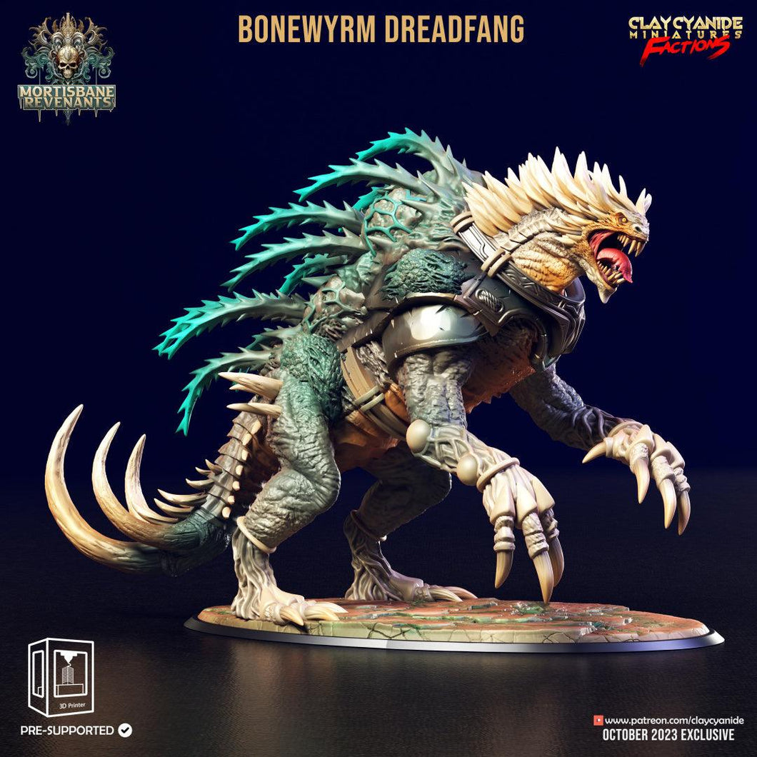 3D Printed Clay Cyanide Bonewyrm Dreadfang Mortisbane Revenants 28 32 mm D&D - Charming Terrain