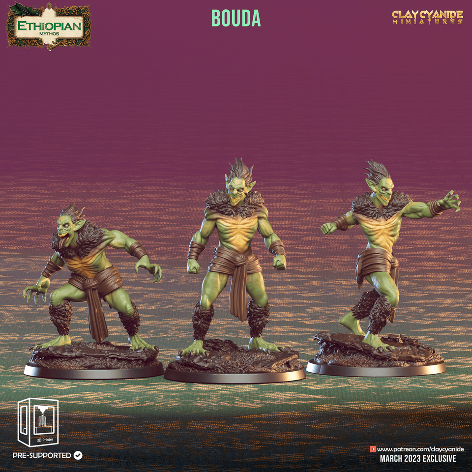 3D Printed Clay Cyanide Bouda Ethiopian Mythos 28 32 mm D&D - Charming Terrain