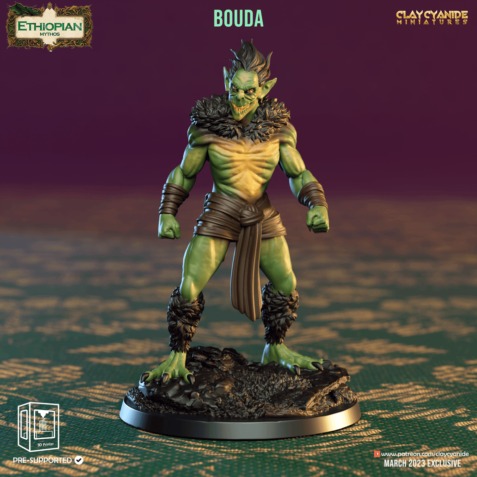 3D Printed Clay Cyanide Bouda Ethiopian Mythos 28 32 mm D&D - Charming Terrain