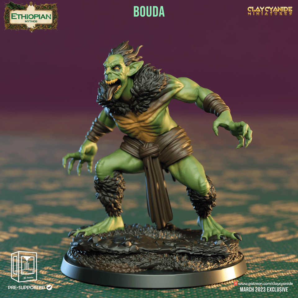 3D Printed Clay Cyanide Bouda Ethiopian Mythos 28 32 mm D&D - Charming Terrain